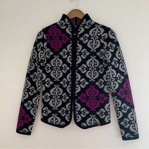 Neve Merino Wool Scroll Pattern Cardigan Sweater